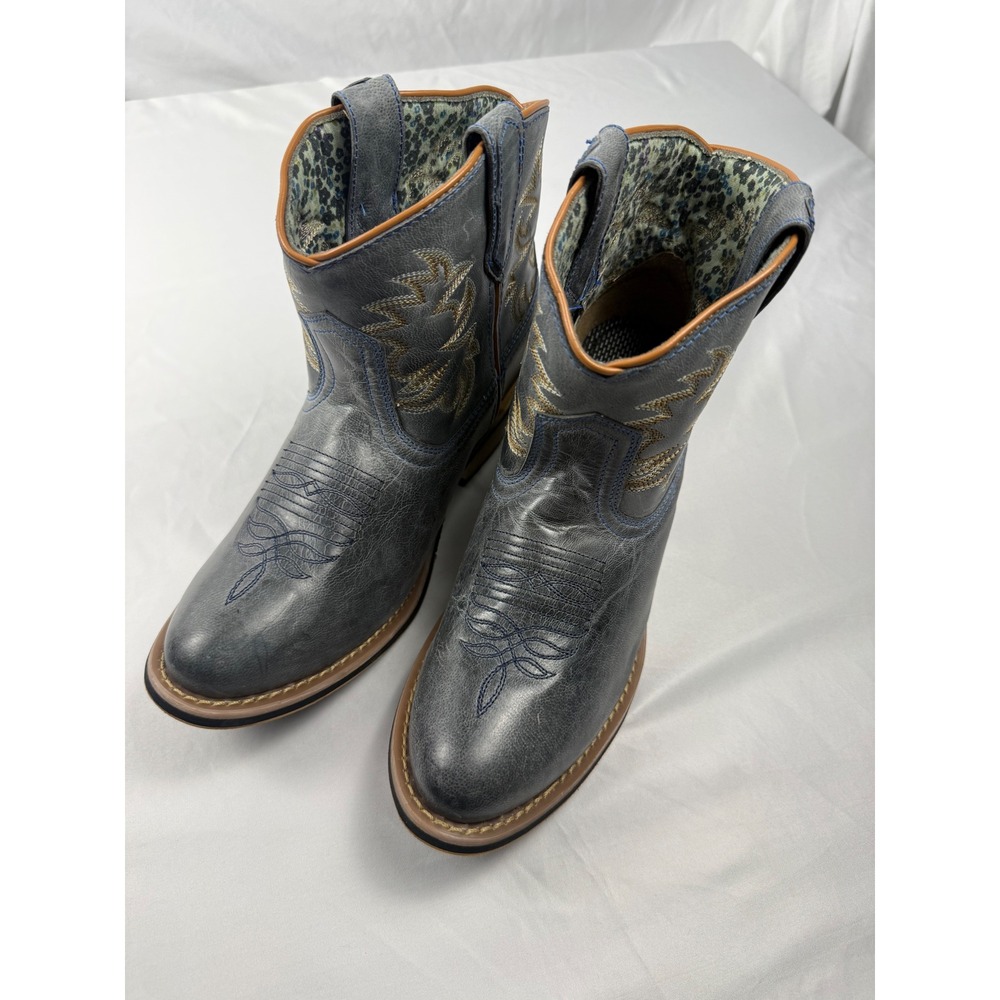 Laredo Women's 8.5 M Blue Leather Western Cowboy Ankle Boots Embroidered - Picture 2 of 10
